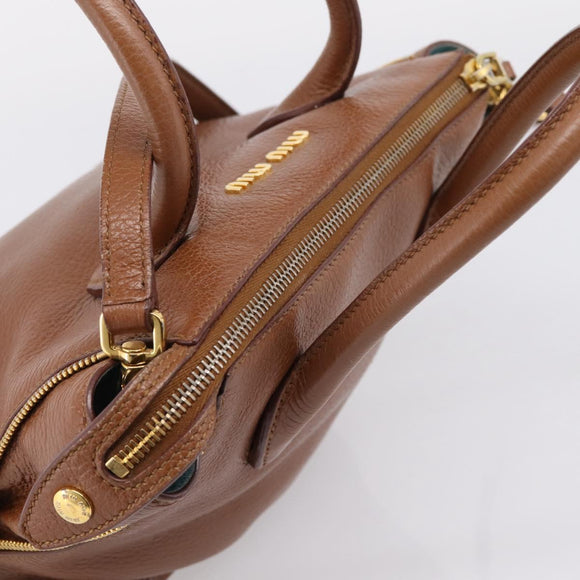 Miu Miu Hand Bag Leather 2way Brown Gold Auth 208705