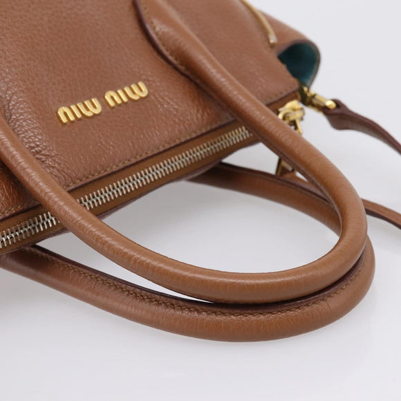 Miu Miu Hand Bag Leather 2way Brown Gold Auth 208705