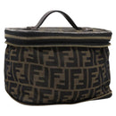 FENDI Zucca Canvas Vanity Hand Bag Black Brown Auth 208706-1