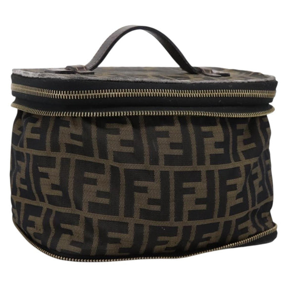 FENDI Zucca Canvas Vanity Hand Bag Black Brown Auth 208706