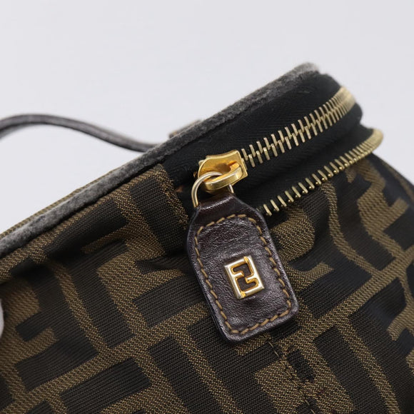 FENDI Zucca Canvas Vanity Hand Bag Black Brown Auth 208706