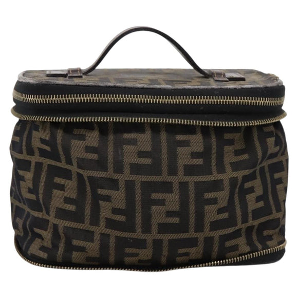 FENDI Zucca Canvas Vanity Hand Bag Black Brown Auth 208706