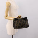 FENDI Zucca Canvas Vanity Hand Bag Black Brown Auth 208706-21