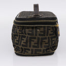 FENDI Zucca Canvas Vanity Hand Bag Black Brown Auth 208706-4