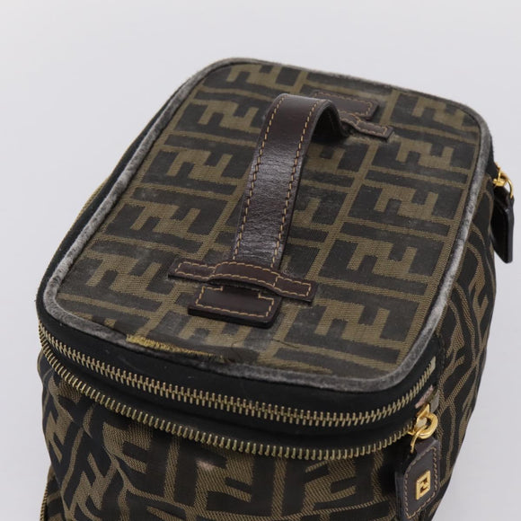 FENDI Zucca Canvas Vanity Hand Bag Black Brown Auth 208706