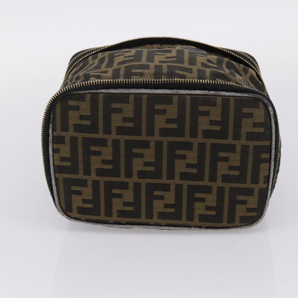 FENDI Zucca Canvas Vanity Hand Bag Black Brown Auth 208706