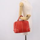 LOEWE Hand Bag Leather Red Silver Auth 208707-23