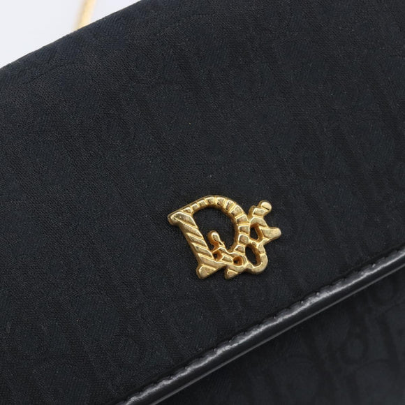 Christian Dior Trotter Canvas Chain Shoulder Bag Black Gold Auth 208710V