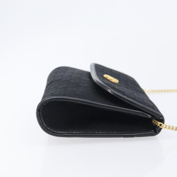 Christian Dior Trotter Canvas Chain Shoulder Bag Black Gold Auth 208710V
