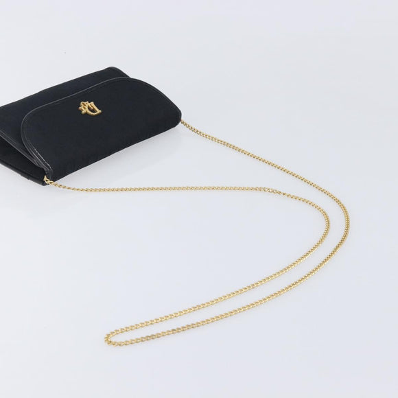 Christian Dior Trotter Canvas Chain Shoulder Bag Black Gold Auth 208710V