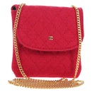 CHANEL Matelasse Chain Shoulder Pouch Cotton Red Gold CC Auth 208720V-1