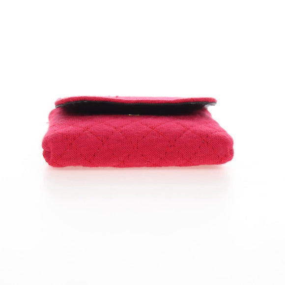 CHANEL Matelasse Chain Shoulder Pouch Cotton Red Gold CC Auth 208720V