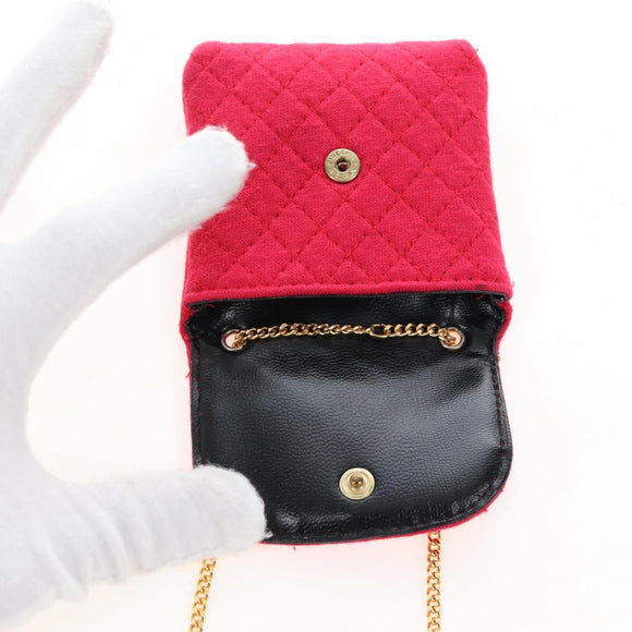 CHANEL Matelasse Chain Shoulder Pouch Cotton Red Gold CC Auth 208720V