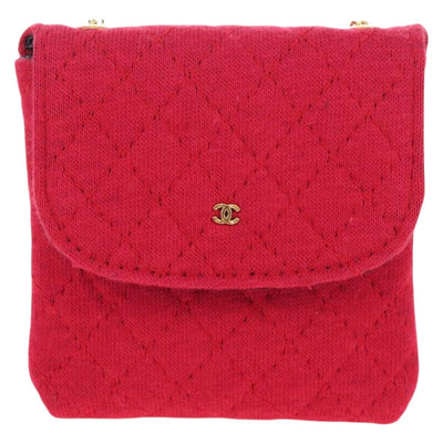 CHANEL Matelasse Chain Shoulder Pouch Cotton Red Gold CC Auth 208720V - 0