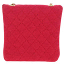 CHANEL Matelasse Chain Shoulder Pouch Cotton Red Gold CC Auth 208720V-3