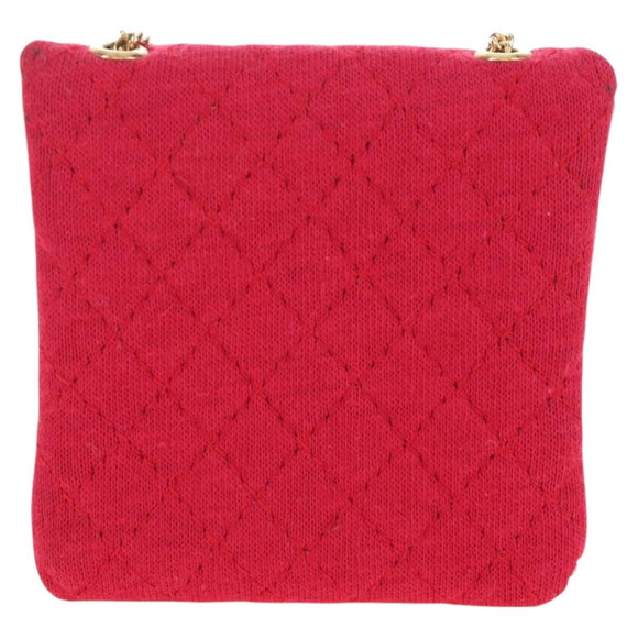 CHANEL Matelasse Chain Shoulder Pouch Cotton Red Gold CC Auth 208720V