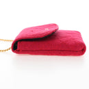 CHANEL Matelasse Chain Shoulder Pouch Cotton Red Gold CC Auth 208720V-4