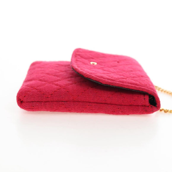 CHANEL Matelasse Chain Shoulder Pouch Cotton Red Gold CC Auth 208720V