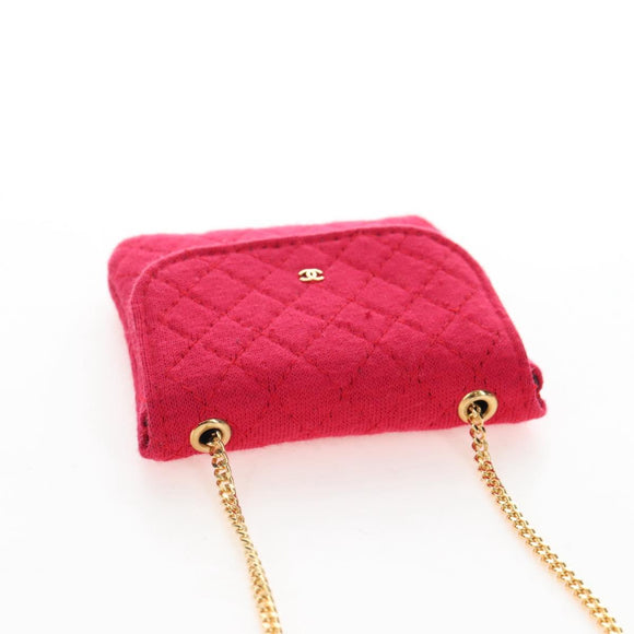 CHANEL Matelasse Chain Shoulder Pouch Cotton Red Gold CC Auth 208720V
