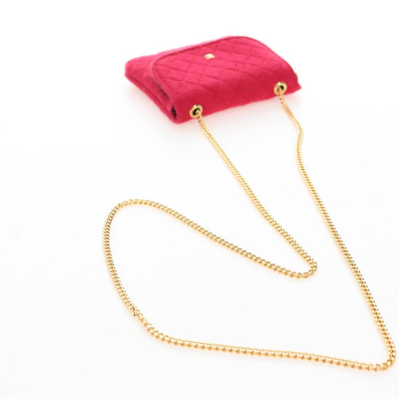 CHANEL Matelasse Chain Shoulder Pouch Cotton Red Gold CC Auth 208720V