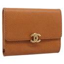 CHANEL Card Case Leather Brown Gold Tone CC Auth 208722M-1