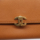 CHANEL Card Case Leather Brown Gold Tone CC Auth 208722M-12