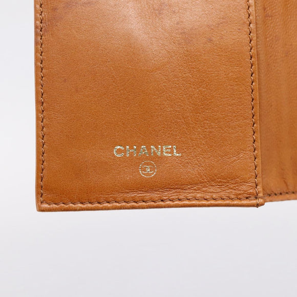 CHANEL Card Case Leather Brown Gold Tone CC Auth 208722M
