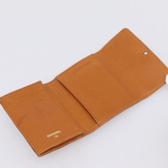 CHANEL Card Case Leather Brown Gold Tone CC Auth 208722M