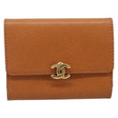 CHANEL Card Case Leather Brown Gold Tone CC Auth 208722M-2