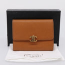 CHANEL Card Case Leather Brown Gold Tone CC Auth 208722M-21