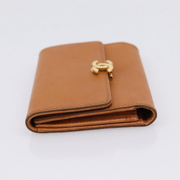 CHANEL Card Case Leather Brown Gold Tone CC Auth 208722M