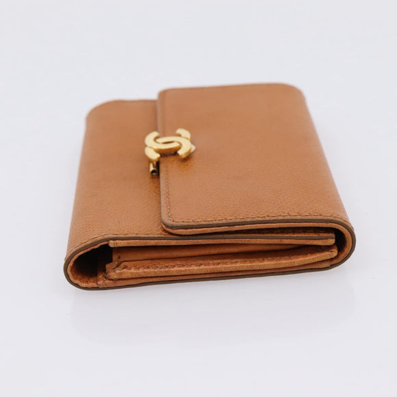 CHANEL Card Case Leather Brown Gold Tone CC Auth 208722M