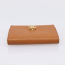 CHANEL Card Case Leather Brown Gold Tone CC Auth 208722M-6