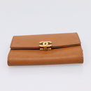 CHANEL Card Case Leather Brown Gold Tone CC Auth 208722M-7