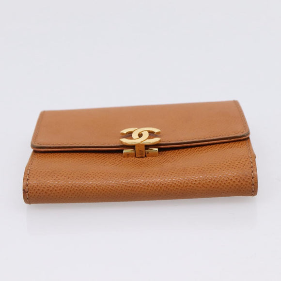 CHANEL Card Case Leather Brown Gold Tone CC Auth 208722M