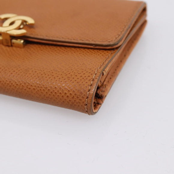 CHANEL Card Case Leather Brown Gold Tone CC Auth 208722M