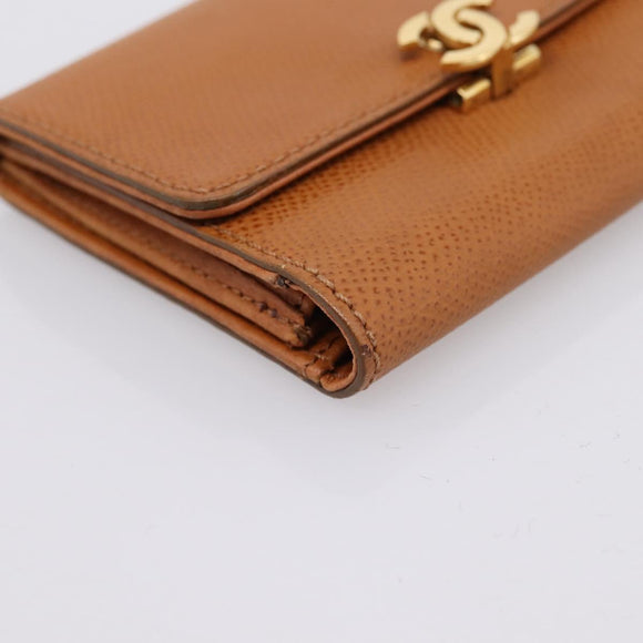 CHANEL Card Case Leather Brown Gold Tone CC Auth 208722M
