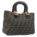 FENDI Zucca Canvas Hand Bag Black Brown Auth 208726V-1