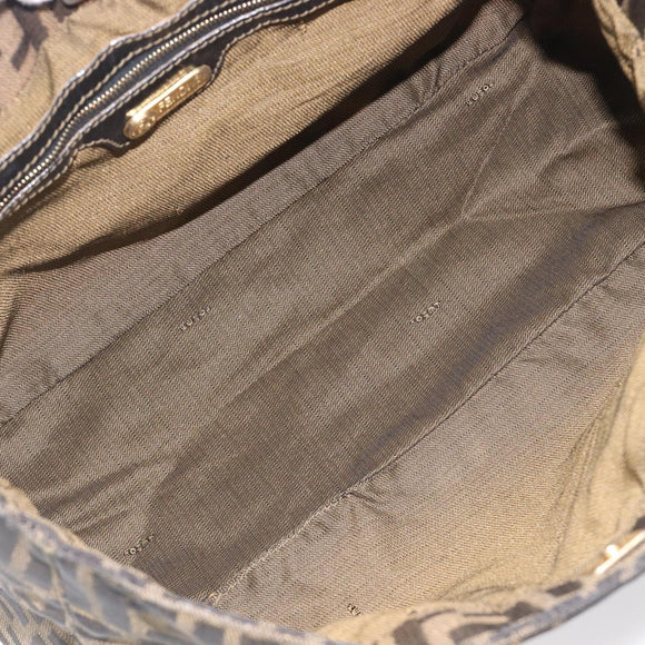 FENDI Zucca Canvas Hand Bag Black Brown Auth 208726V