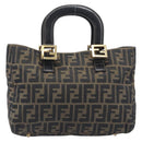 FENDI Zucca Canvas Hand Bag Black Brown Auth 208726V-2