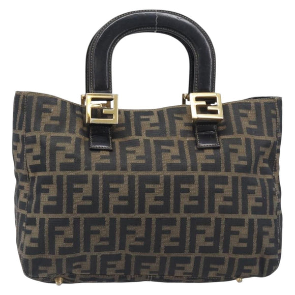 FENDI Zucca Canvas Hand Bag Black Brown Auth 208726V