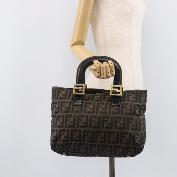 FENDI Zucca Canvas Hand Bag Black Brown Auth 208726V