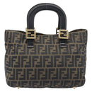 FENDI Zucca Canvas Hand Bag Black Brown Auth 208726V-3