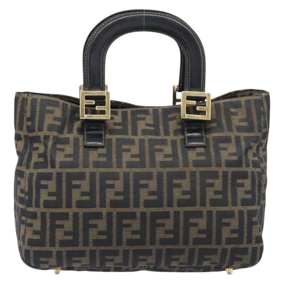 FENDI Zucca Canvas Hand Bag Black Brown Auth 208726V