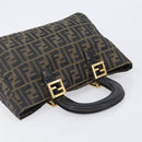 FENDI Zucca Canvas Hand Bag Black Brown Auth 208726V-6