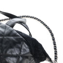 CHANEL Matelasse Portello Hand Bag Lamb Skin 2way Black Silver CC Auth 208729V-10