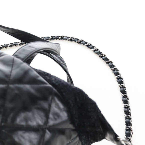 CHANEL Matelasse Portello Hand Bag Lamb Skin 2way Black Silver CC Auth 208729V