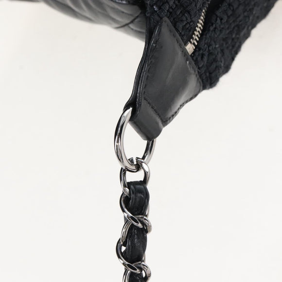 CHANEL Matelasse Portello Hand Bag Lamb Skin 2way Black Silver CC Auth 208729V