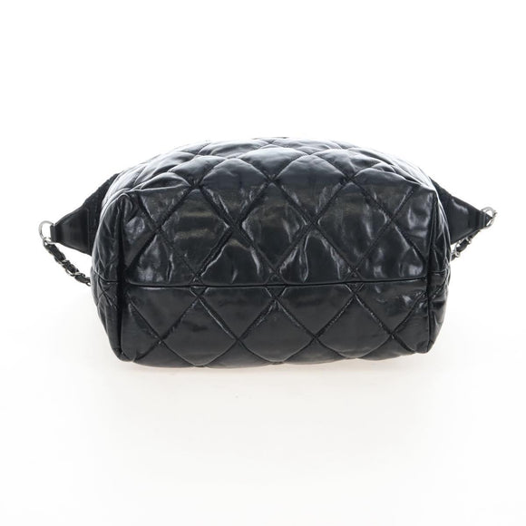 CHANEL Matelasse Portello Hand Bag Lamb Skin 2way Black Silver CC Auth 208729V