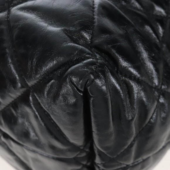 CHANEL Matelasse Portello Hand Bag Lamb Skin 2way Black Silver CC Auth 208729V